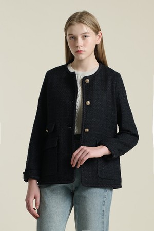 [26SP] 트위드 노카라 자켓 - BLACK B6A1J11099