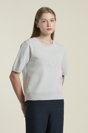 [26SU] 엠블럼 부클리 텍스쳐 라운드넥 니트 풀오버 - LIGHT GRAY B6B3K40815