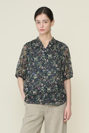 [26SU] 넥 페고딩 프린트 블라우스  - NAVY B6B4B48855