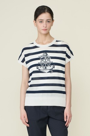 [26SU] 마린 스트라이프 드랍숄더 니트 탑 - WHITE B6B5K42410