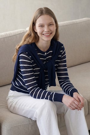 [26SU] 스트라이프 레이어드 니트 가디건 - NAVY B6M5G99055