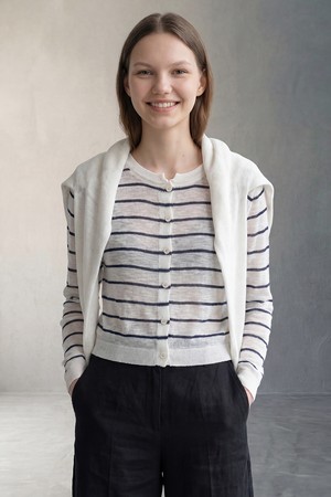 [26SU] 스트라이프 레이어드 니트 가디건 - WHITE B6M5G99010