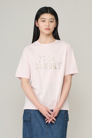 [26SU] 스팽글 자수 반팔 티셔츠 - LIGHT PINK A6M3X40421