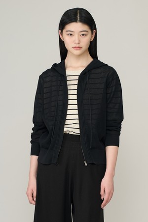 [26SU] 메쉬 후드 집업 가디건 - BLACK A6M4K11099