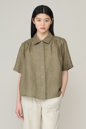 [26SU] 린넨 하프슬리브 블라우스 - KHAKI A6M4B43645