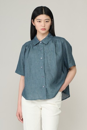 [26SU] 린넨 하프슬리브 블라우스 - DARK GREEN A6M4B43643