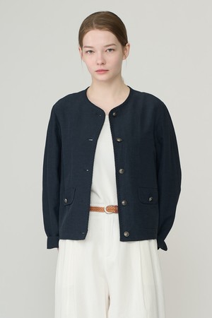 [26SU] 린넨 블랜드 라운드넥 자켓 - DARK NAVY B6B4J12156