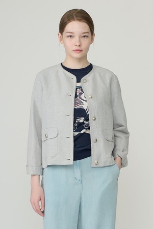 [26SU] 린넨 블랜드 라운드넥 자켓 - LIGHT GRAY B6B4J12115