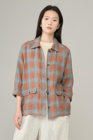 [26SU] 체크린넨 블라우스 - DARK ORANGE A6M4B41635
