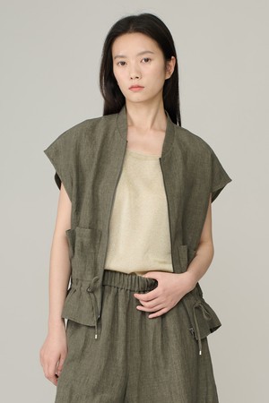 [26SU] 린넨 집업 베스트 자켓 - DARK KHAKI A6M5J14983