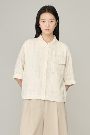 [26SU] 자수 배색 블라우스 - LIGHT BEIGE A6M5B45471