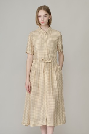 [26FA] 반팔 체크 원피스 - LIGHT BEIGE A6F7O60471