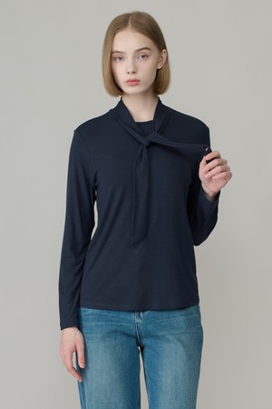 [26FA] 스카프 롱슬리브 티셔츠 - DARK NAVY A6F8X42156