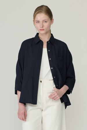[26FA] 셔츠카라 오버핏 블라우스  - NAVY B6C7B42155