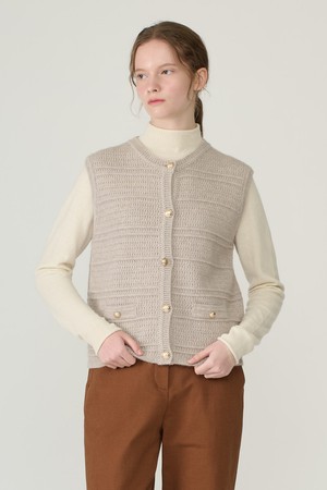 [26FA] 글리터 헤어리 오픈 베스트 - LIGHT BEIGE B6D9K50771