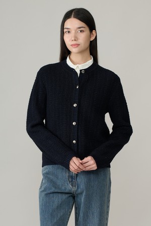 [26WT] 트위드 텍스처 니트 가디건 - DARK NAVY A6W9K10456
