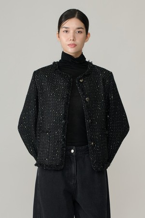 [26WT] 트위드 크롭자켓 - BLACK A6W9J10599