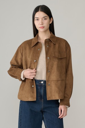 [26WT] 핀턱 인조 스웨이드 자켓 - BROWN A6W9F10274