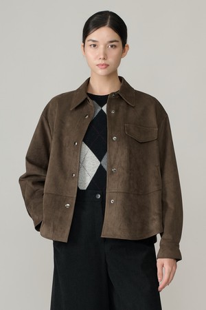 [26WT] 핀턱 인조 스웨이드 자켓 - DARK KHAKI A6W9F10283