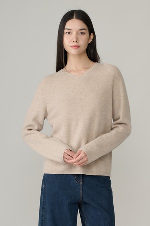 [26WT] 울 브이넥 하찌 풀오버 - M BEIGE A6W9K40672