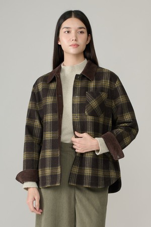 [26WT] 코듀로이배색 체크 블라우스 - DARK BROWN A6W9B40175