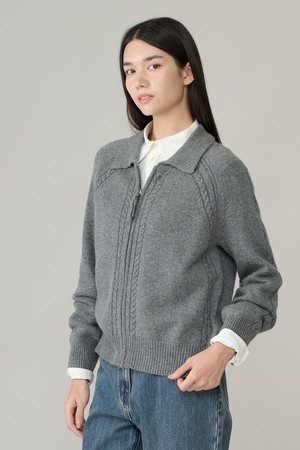 [26WT] 로프 래글런 카라넥 집업 가디건 - MULTI M GRAY A6WAK11597