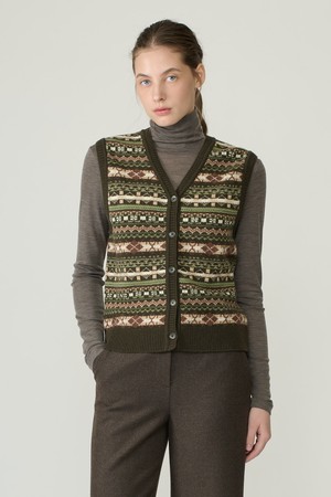 [26WT] 페어아일 V넥 오픈베스트 - KHAKI BROWN B6DAK51085