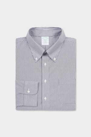 슬림핏 논아이론 폴로버튼다운 스트라이프 드레스셔츠 (네이비) (BBTSMM9656Q)