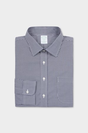 슬림핏 논아이론 에인즐리 깅엄 드레스셔츠 (네이비) (BBTSMM9644Q)