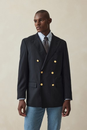 클래식핏 더블 6버튼 금장 블레이저 (네이비) (BBJBMN5977Q)