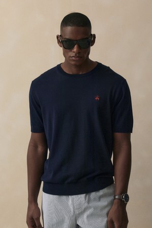 코튼 크루넥 반팔 스웨터 (다크네이비) (BBWRMB201ARFM)