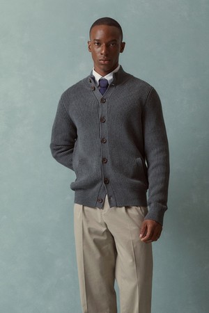 코튼 립 모크넥 가디건 (차콜) (BBWCMMF401)