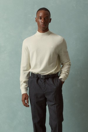 울캐시미어 솔리드 하프넥 스웨터 (아이보리) (BBWUMBF404)