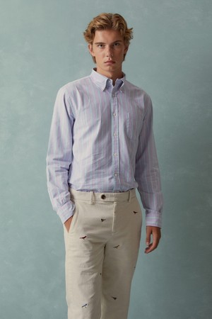 프라이데이 옥스포드 패턴 스트라이프 셔츠 (퍼플) (BBTHMMF305)
