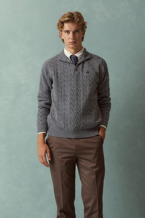 [Online Exclusive] 반집업 케이블 스웨터 (그레이) (BBWZMOF411)