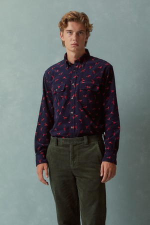 코듀로이 버드 패턴 셔츠 (네이비) (BBTHMMF403)