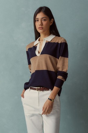 [여성] 메리노울 럭비 스트라이프 폴로 스웨터 (멀티) (BBWTWFF301)