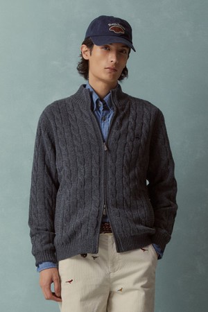 케이블 집업 스웨터 (차콜) (BBWCMBF406)