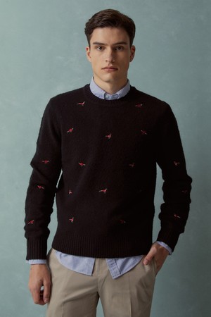 울 엘보 패치 크루넥 스웨터 (블랙) (BBWRMMF403)