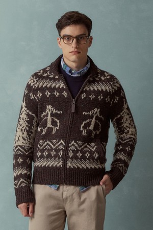 울 골든플리스 자카드 풀집 가디건 (브라운) (BBWCMMF403)