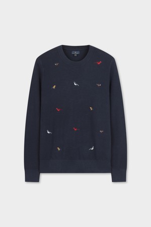 코튼 버드 엠브로이더리 크루넥 스웨터 (네이비) (BBWRMFF301)