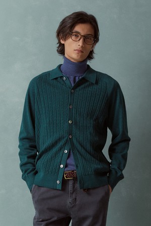 코튼 케이블 폴로 가디건 (그린) (BBWCMMF302)