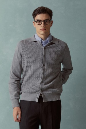 코튼 케이블 폴로 가디건 (그레이) (BBWCMMF302)