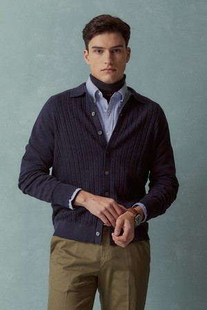 코튼 케이블 폴로 가디건 (네이비) (BBWCMMF302)