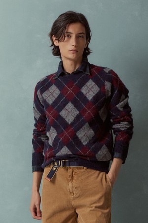 울 아가일 패턴 크루넥 스웨터 (멀티) (BBWRMMF402)