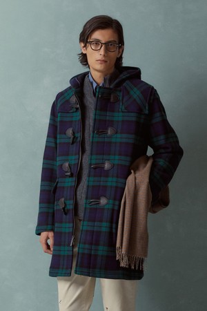 울 블랙와치 더플 코트 (네이비) (BBCDMNF401)