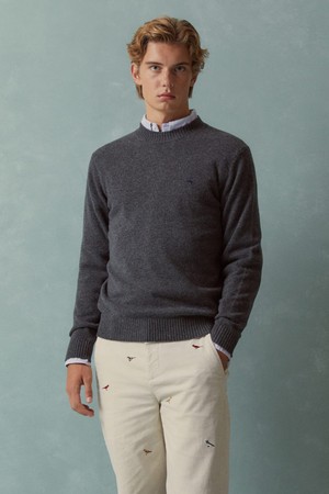 울 캐시미어 솔리드 스웨터 (차콜) (BBWRMBF402)