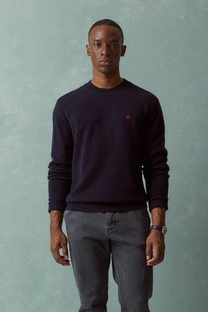 울 캐시미어 솔리드 스웨터 (다크네이비) (BBWRMBF402)