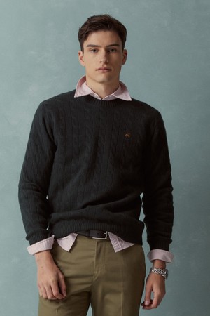 울 케이블 스웨터 (다크그린) (BBWRMBF401)