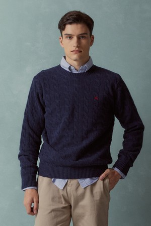 울 케이블 스웨터 (네이비) (BBWRMBF401)